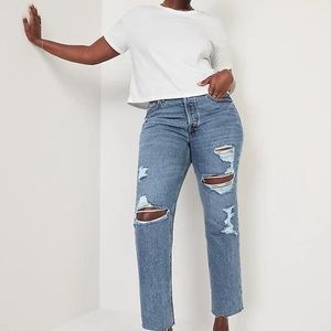NWT High-Waisted Slouchy Straight Cropped Ripped Jeans for Women